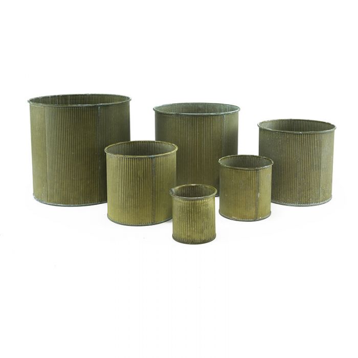 Corrugated Zinc Metal Galvanized Cylinder Planter Set