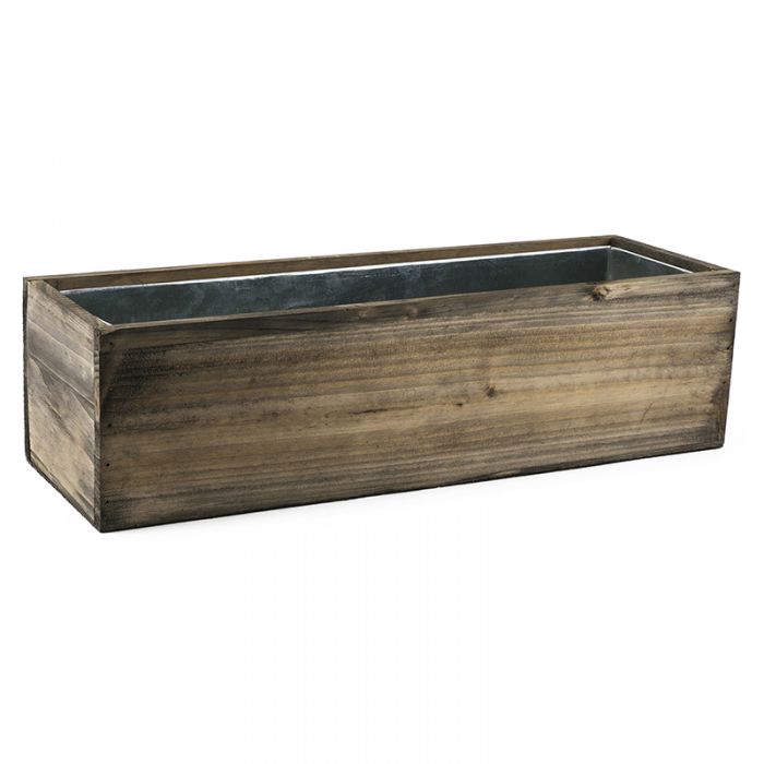 Wood Rectangle Planter Box w/ Zinc Liner Natural H-4
