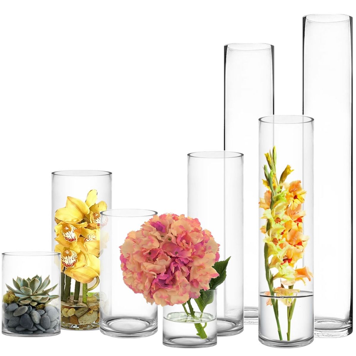 12 inch tall, 4 inch wide Cylinder Glass Vase for Wedding Centerpieces