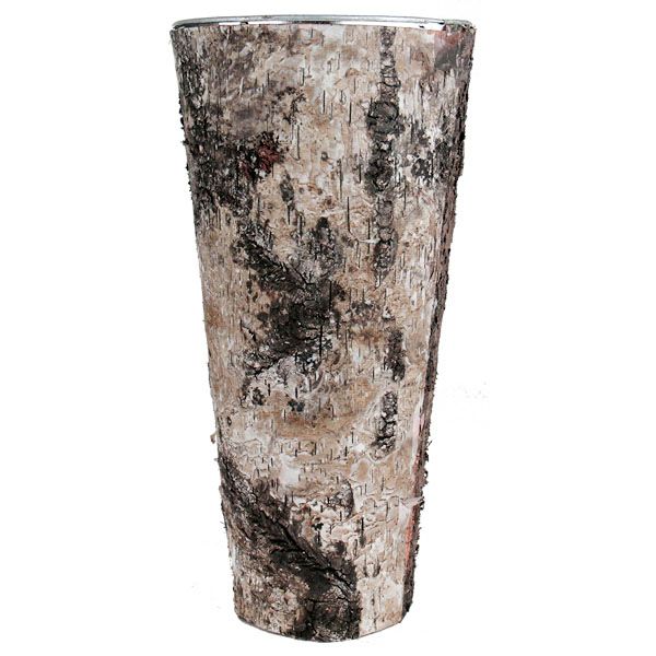 Zinc Cylinder Vase w/ Birch Wood Wrap H-14