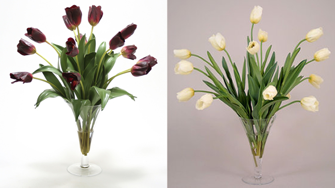 deep-purple-tulips-white-tulips-in-trumpet-vases